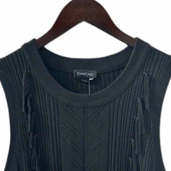 Bebe Black Sleeveless Pointelle Knit Peplum Hem Emelia Sweater Size Medium - Picture 5 of 7